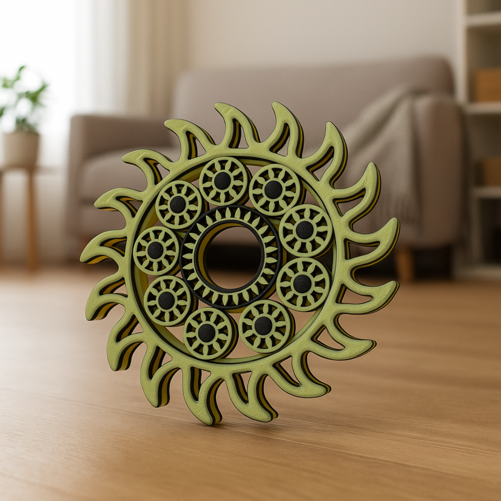 Zielony Spinner Słoneczny – Artystyczny Fidget 3D z Ruchomymi Zębatkami