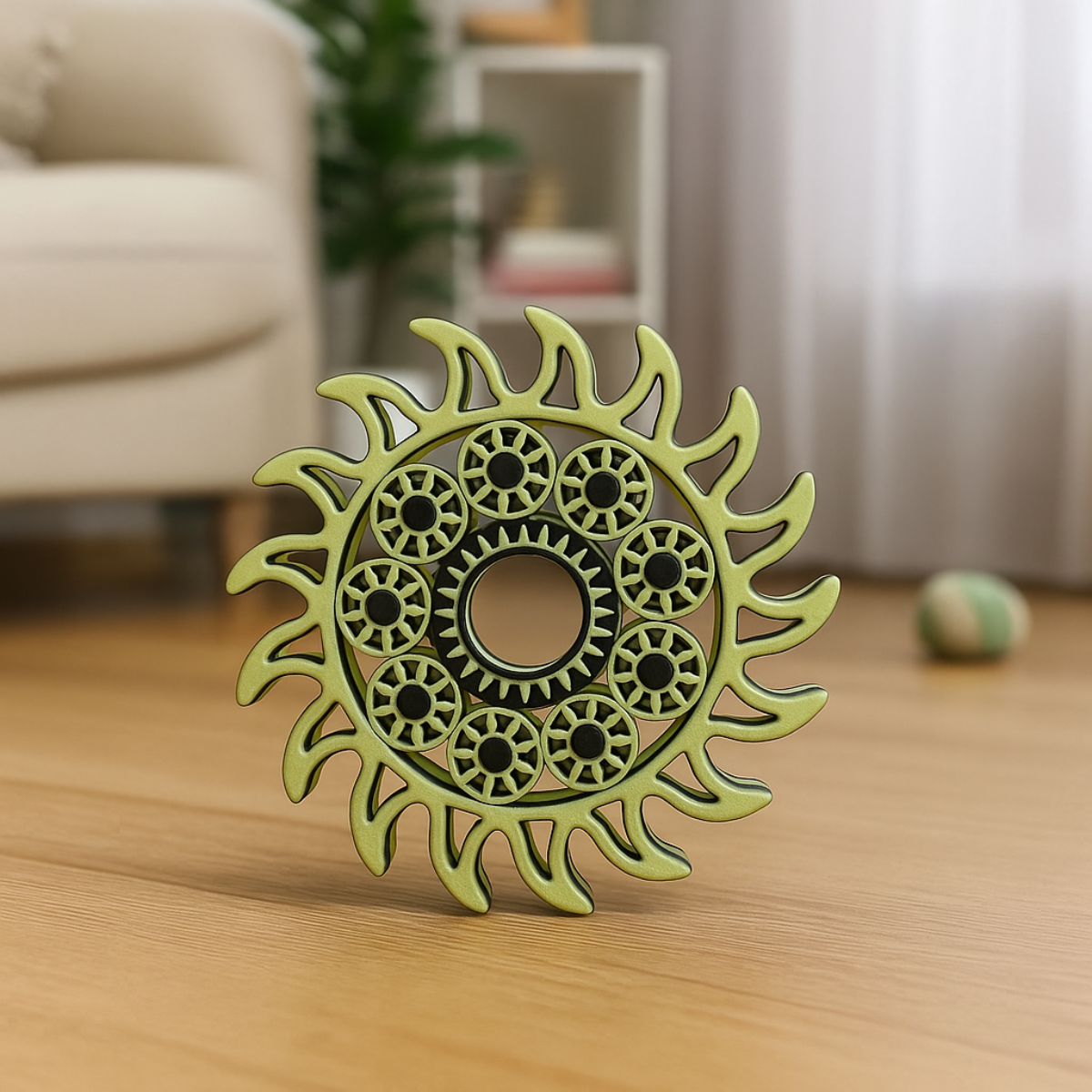 Zielony Spinner Słoneczny – Artystyczny Fidget 3D z Ruchomymi Zębatkami