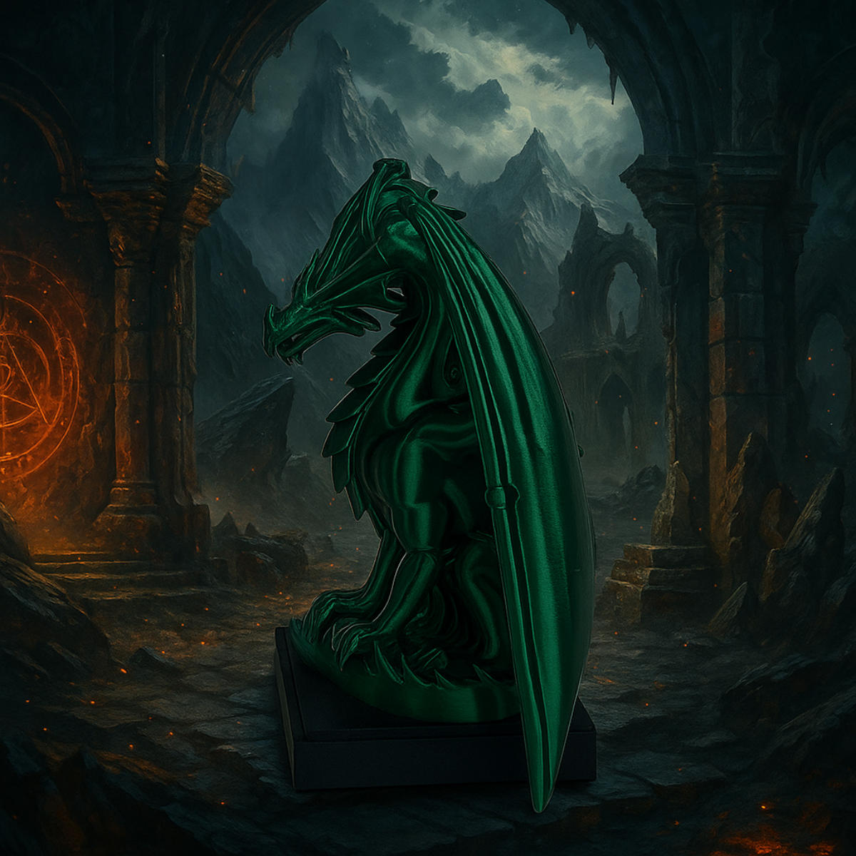 Szmaragdowy Smok – Figurka 3D na Postumencie