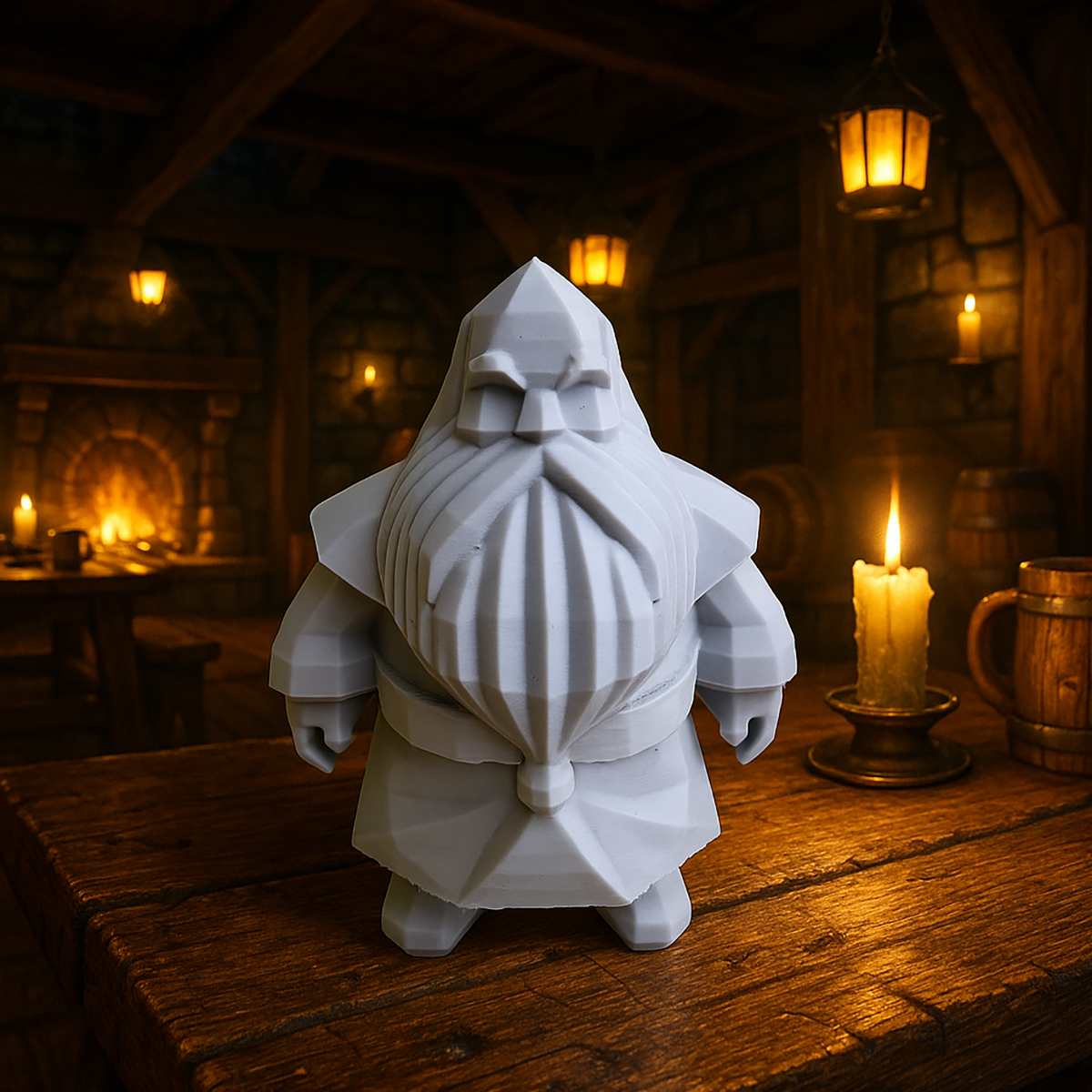 Kanciasty Krasnolud z Dużą Brodą - Figurka 3D