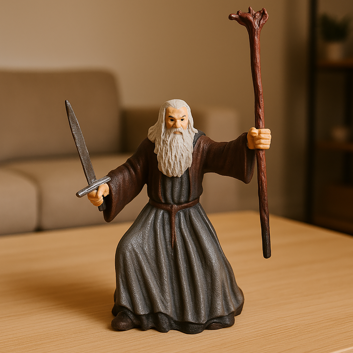 Ręcznie Malowana Figurka Gandalf z Mieczem i Kosturem - Druk 3D