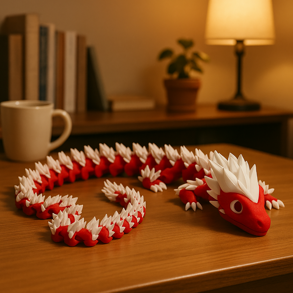 Czerwono-Biały Smok Wschodni z Ruchomym Ciałem – Figurka 3D
