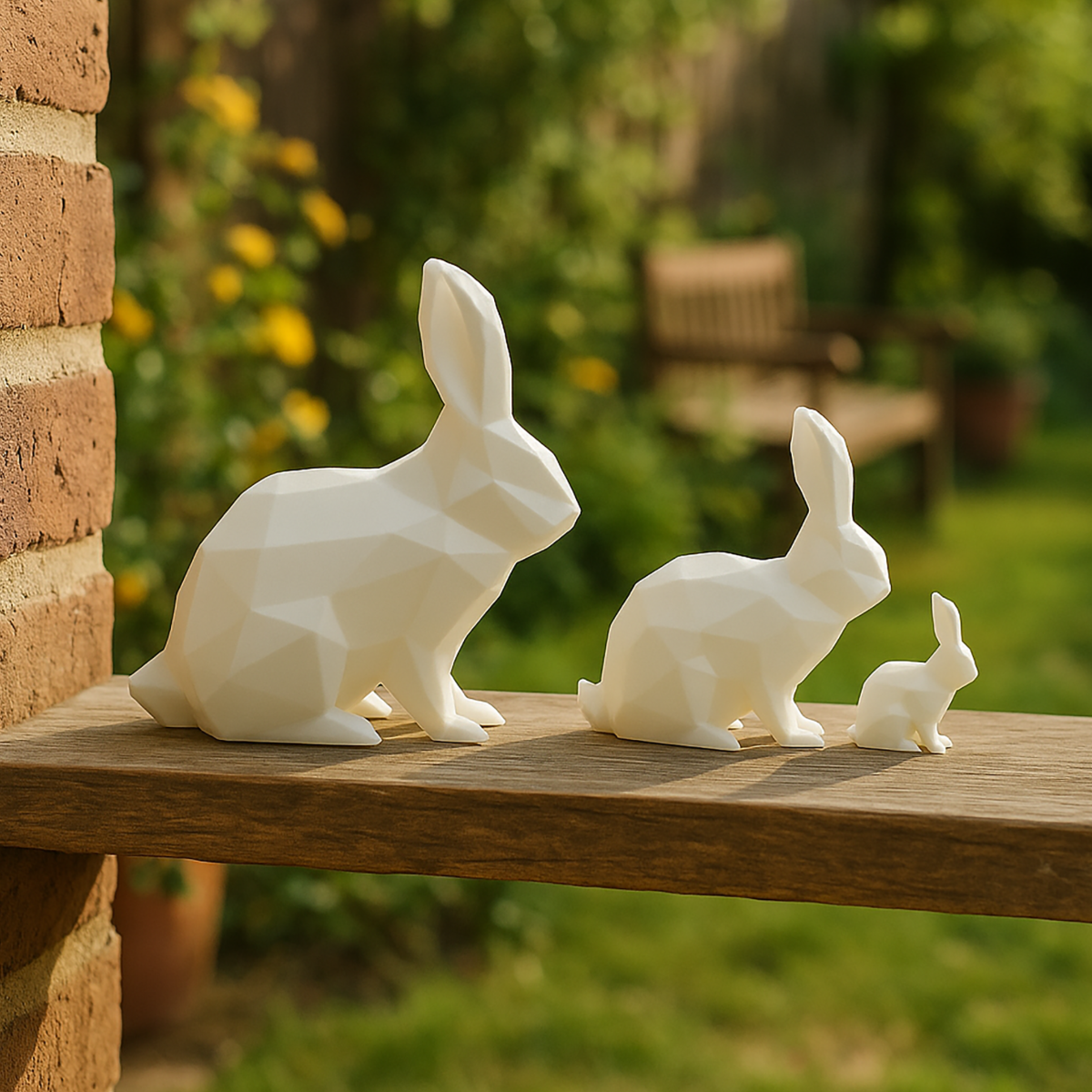 Rodzina Króliczków Low-Poly – Figurka 3D w Stylu Geometrycznym