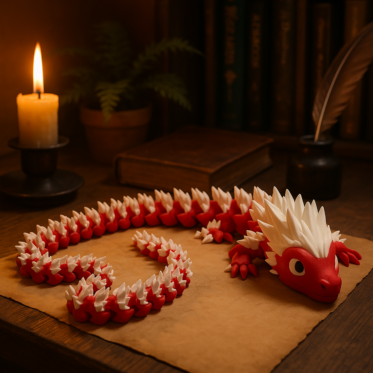 Czerwono-Biały Smok Wschodni z Ruchomym Ciałem – Figurka 3D