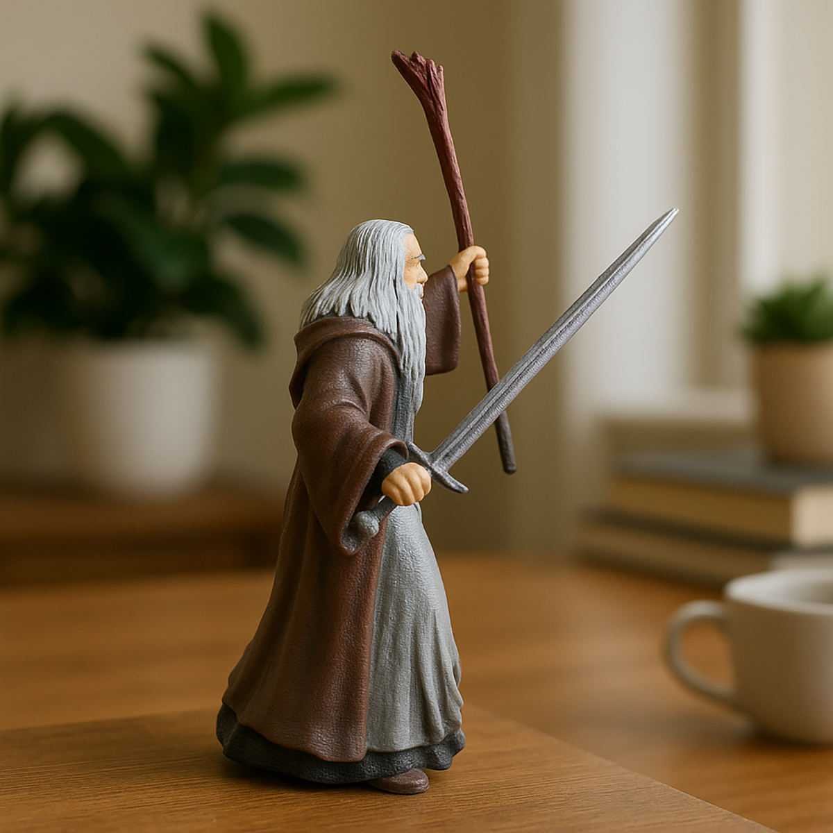 Ręcznie Malowana Figurka Gandalf z Mieczem i Kosturem - Druk 3D