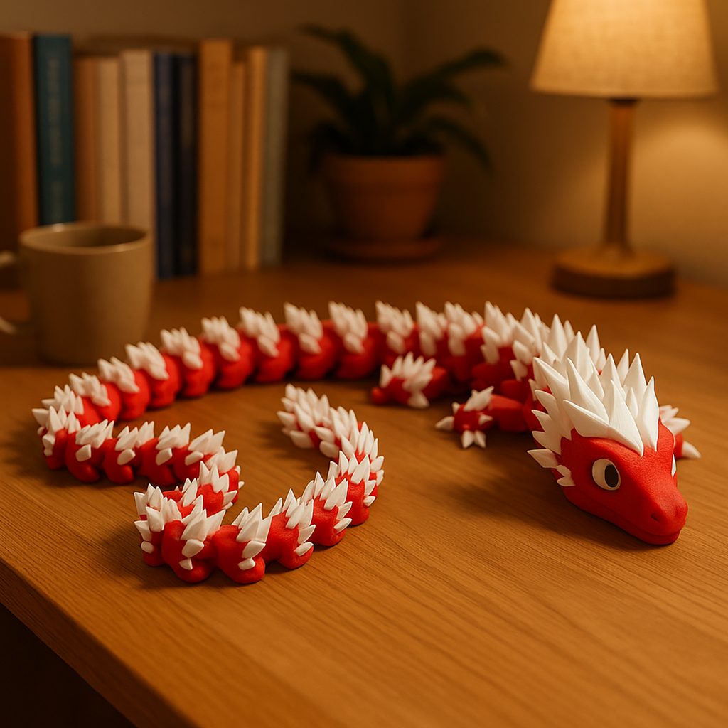 Czerwono-Biały Smok Wschodni z Ruchomym Ciałem – Figurka 3D