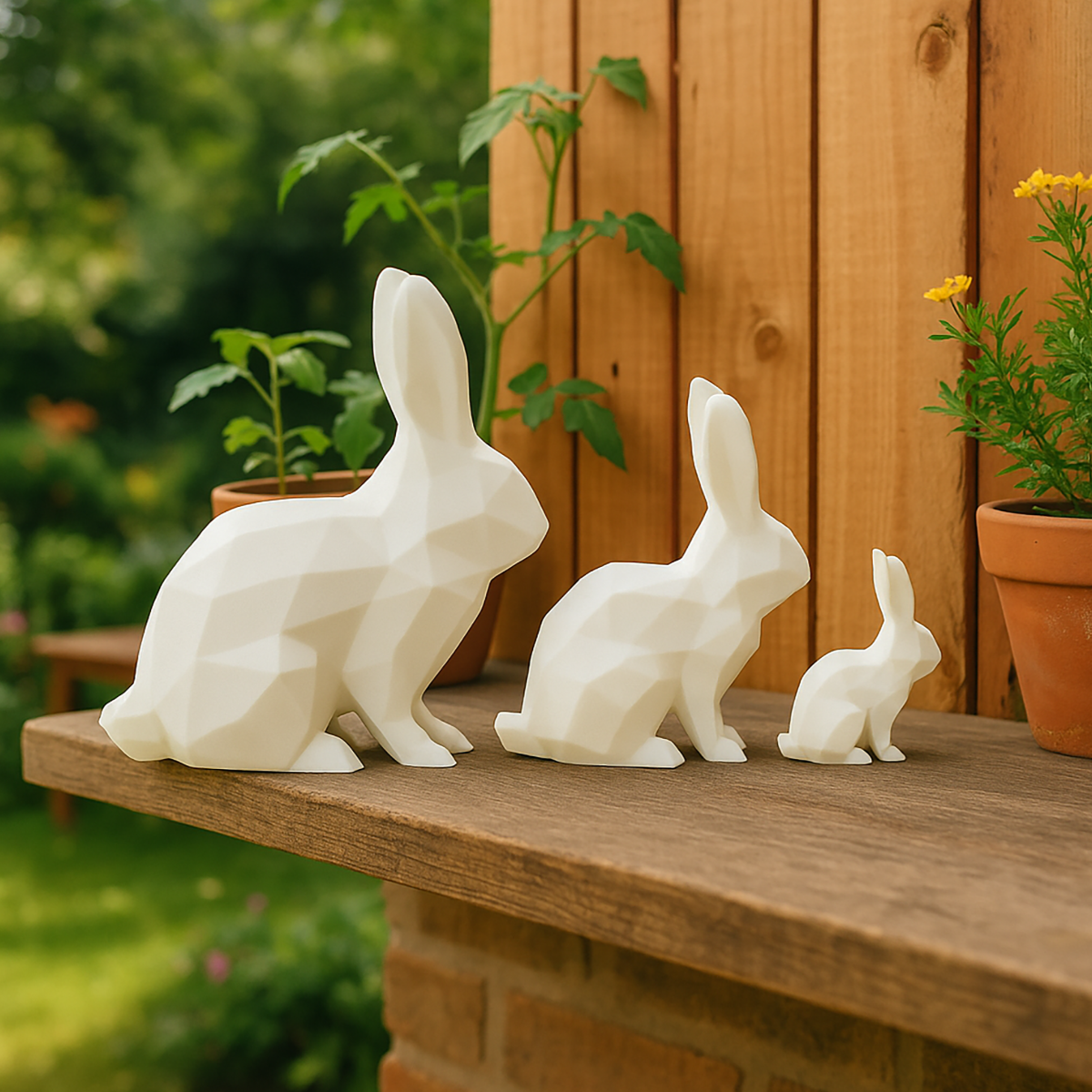 Rodzina Króliczków Low-Poly – Figurka 3D w Stylu Geometrycznym