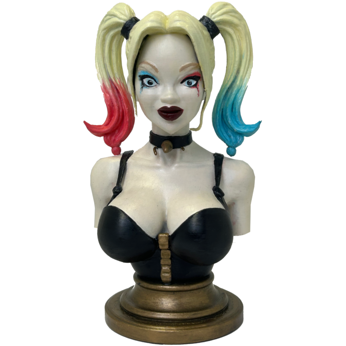 Popiersie Harley Quinn 3D – Kolorowa Rzeźba w Stylu Komiksowym