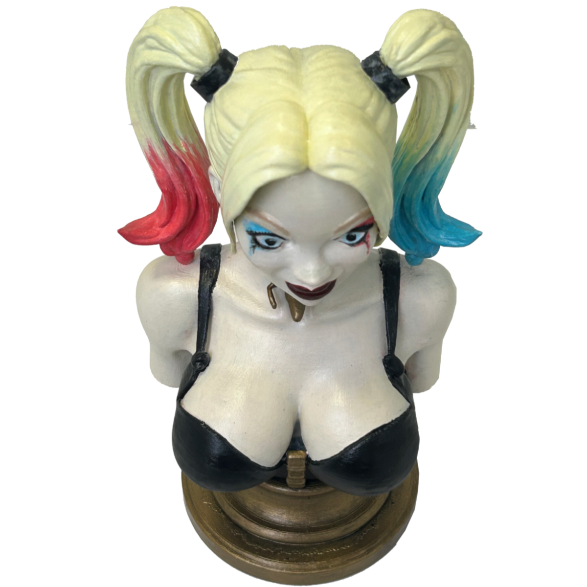Popiersie Harley Quinn 3D – Kolorowa Rzeźba w Stylu Komiksowym