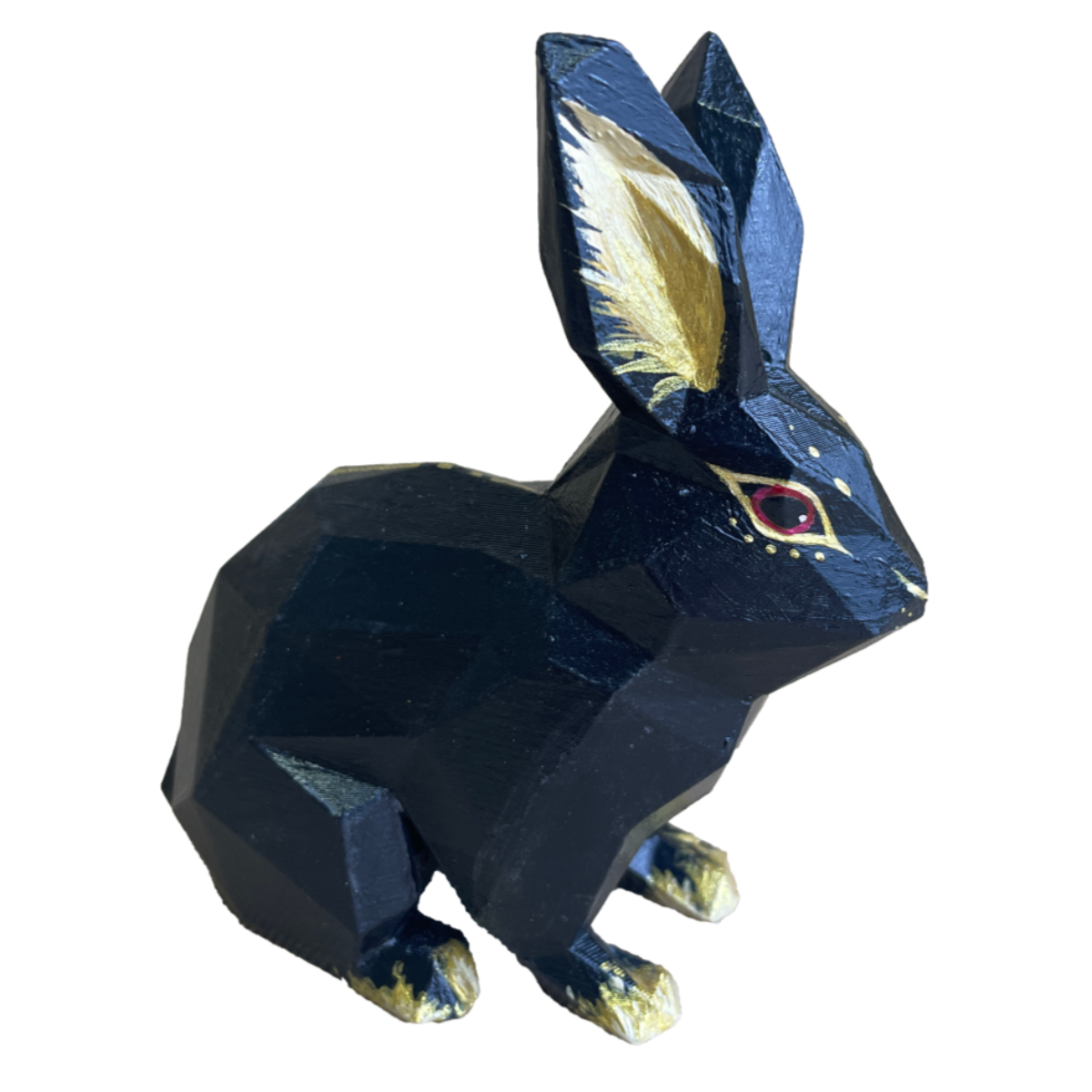 Królik Nocny 3D – Czarno-Złota Figurka Geometryczna