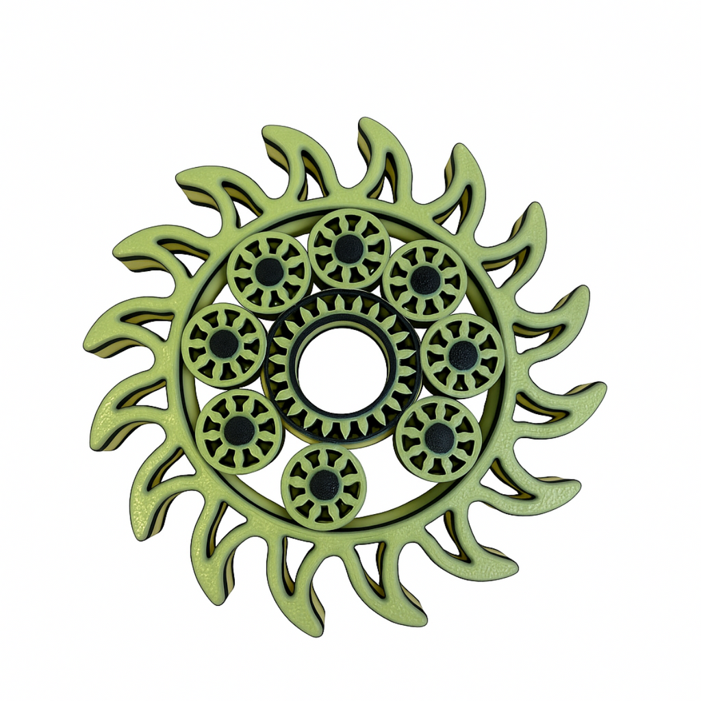 Zielony Spinner Słoneczny – Artystyczny Fidget 3D z Ruchomymi Zębatkami