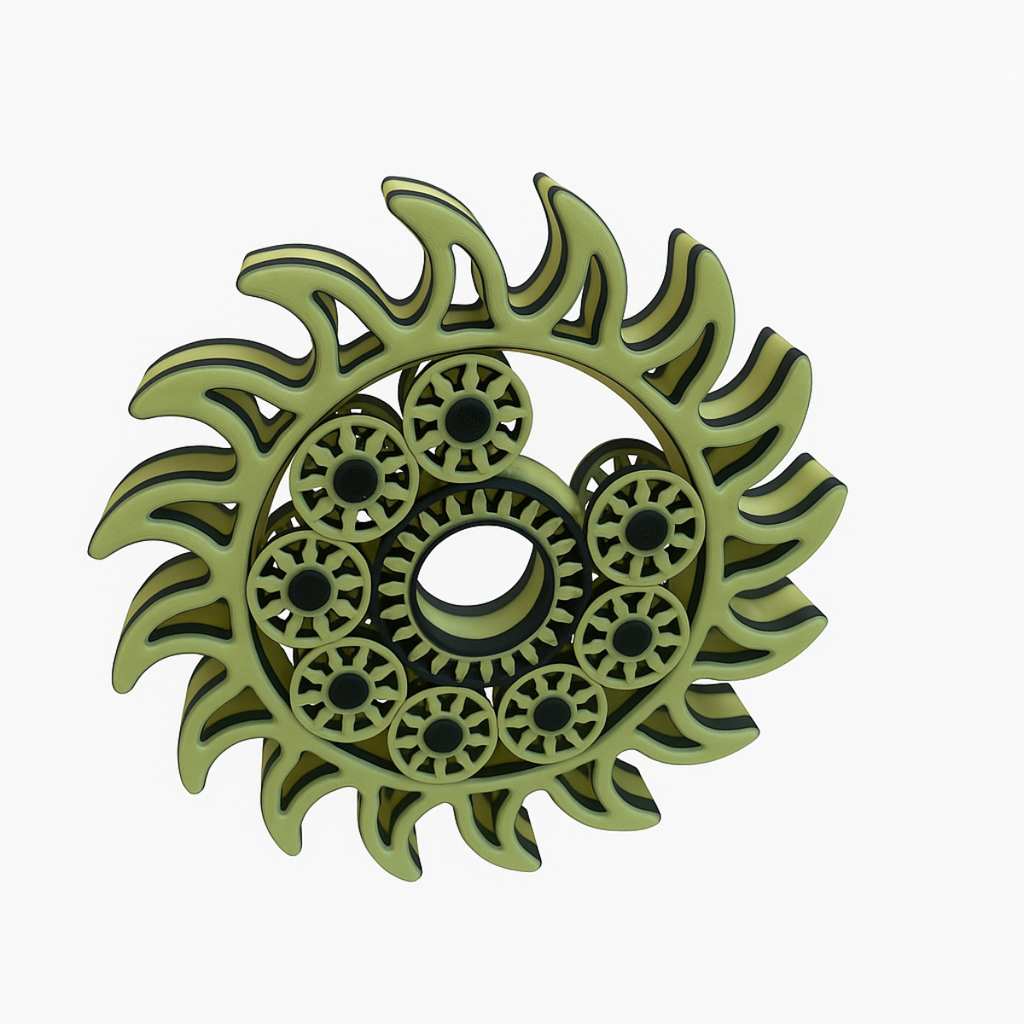 Zielony Spinner Słoneczny – Artystyczny Fidget 3D z Ruchomymi Zębatkami